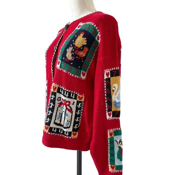 Design Options Cardigan 12 Days of Christmas Holiday Sweater Wearable Art Medium - Picture 5 of 15